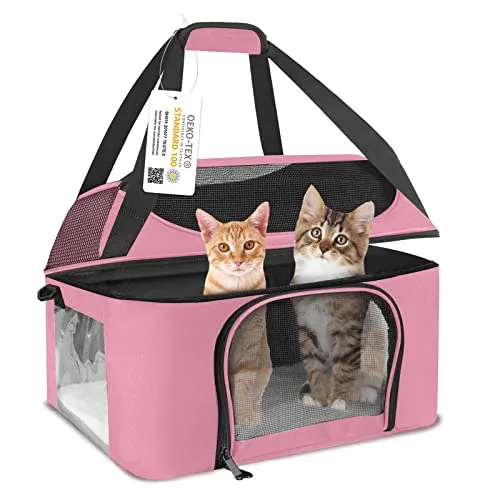 Bejibear Large Cat Carrier for 2 Cats, Oeko-TEX Certified Soft Side Pet Carrier for Cat, Small Dog, Collapsible Travel Small Dog Carrier, TSA Airline Approved Cat Carrier for Large Cats 20 lbs-Pink