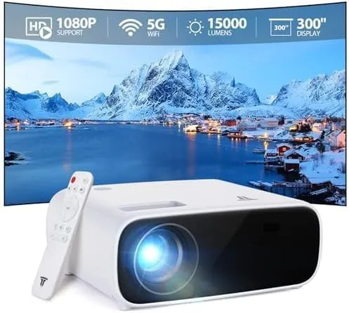 Wielio Projector, Native 1080P Projector with WiFi and Bluetooth, Portable Outdoor Movie Mini Projector Compatible with iOS/Android/Laptop/HDMI/PC/TV Stick/USB