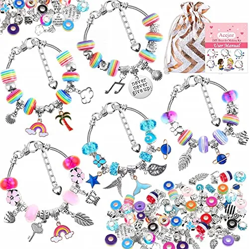 Acejoz 85 Pcs Charm Bracelet Making Kit, DIY Charm Bracelets Beads for Girls, Adults and Beginner Jewelry Making Kit