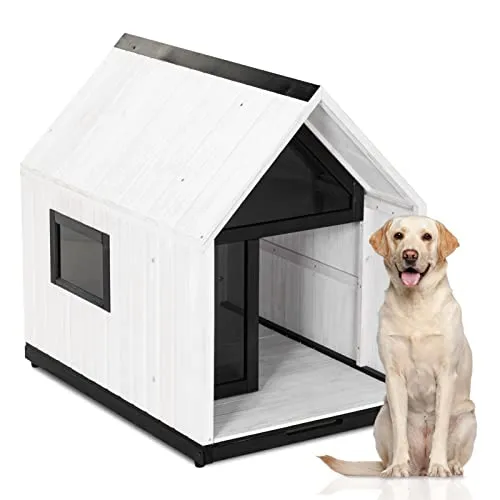 A4pet Outdoor Dog House, Sun Protection Dog Houses for Small Medium Large Sized Dogs, Weatherproof Dog House with Slide Out Floor for Easy Cleaning