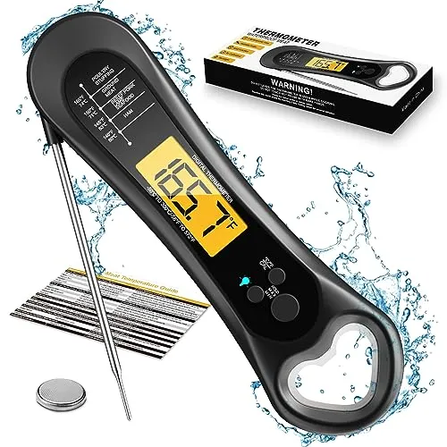 Biison Digital Meat Thermometer for Cooking, Wireless, Instant Read, Waterproof, Backlight, Ultra-Fast Accurate & 180°Foldaway Probe, Idea for Turkey/Grilling (Blue)