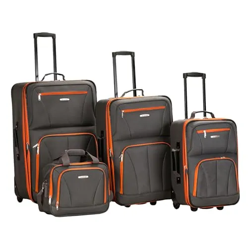 Rockland Journey Softside Upright Luggage Set, Expandable, Charcoal, 4-Piece (14/19/24/28)