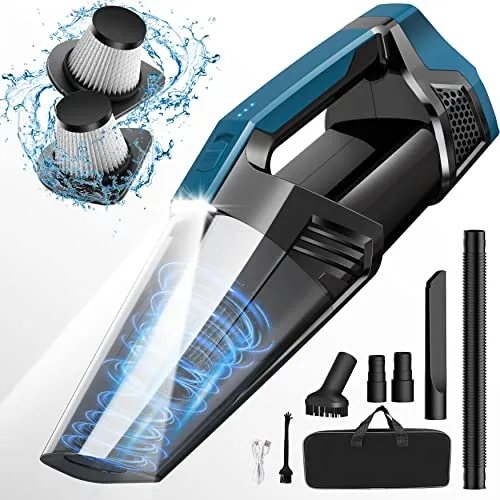 Handheld Vacuum Cordless Car Vacuum Portable with LED Light, Lightweight High Power Hand Vacuum, Hand Held Vacuum Cleaner for Car Home Office and Pet Hair(BlackBlue)