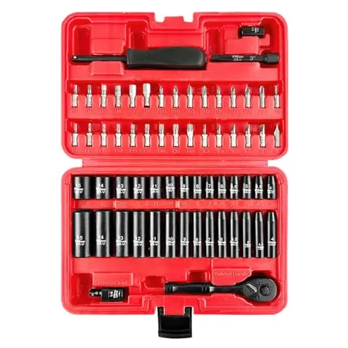 YIYITOOLS 63PCS 1/4” Drive Impact Socket Set,Socket Wrench Set,Metric(4-15mm) Deep and Shallow 6 Point, CR-V, with 72T Ratchet Wrench Handle for Household & Automotive Repairing