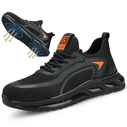 LAoutun Steel Toe Shoes for Men Lightweight Indestructible Safety Sneakers Work Shoes Breathable Steel Toe Tennis Shoes Composite Toe Shoes for Construction Men Womens Safety Shoes Size 9.5 Black