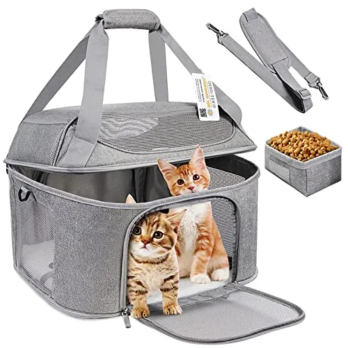 Bejibear Large Cat Carrier for 2 Cats, Soft Side Pet Carrier for Cats Small Dog, Collapsible Travel Dog Carrier Bag, OEKO-TEX Certified TSA Airline Approved Cat Carrier Backpack for Cats 20 lbs (Gray)