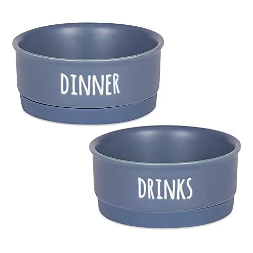 Bone Dry Ceramic Pet Bowls for Dogs & Cats Dishwasher & Microwave Safe, Non-Slip Bottom for Secure Feeding with Less Mess, Small Set, 4.25x2, French Blue, 2 Count