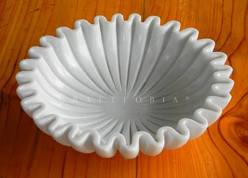 CRAFTFOBIA HandCrafted Marble Bowl/Antique Scallop Bowl/Fruit Bowl/Vintage Ring Dish/Decorative Ruffle Flower Bowl/HouseWarming Wedding Gift/Urli (6)