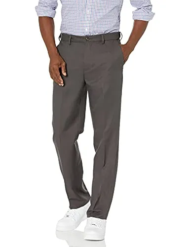 Amazon Essentials Men's Classic-Fit Expandable-Waist Flat-Front Dress Pant, Dark Grey, 34W x 32L